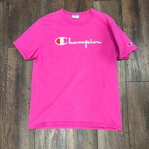 Vintage Embroidered Logo Pink Champion T shirt